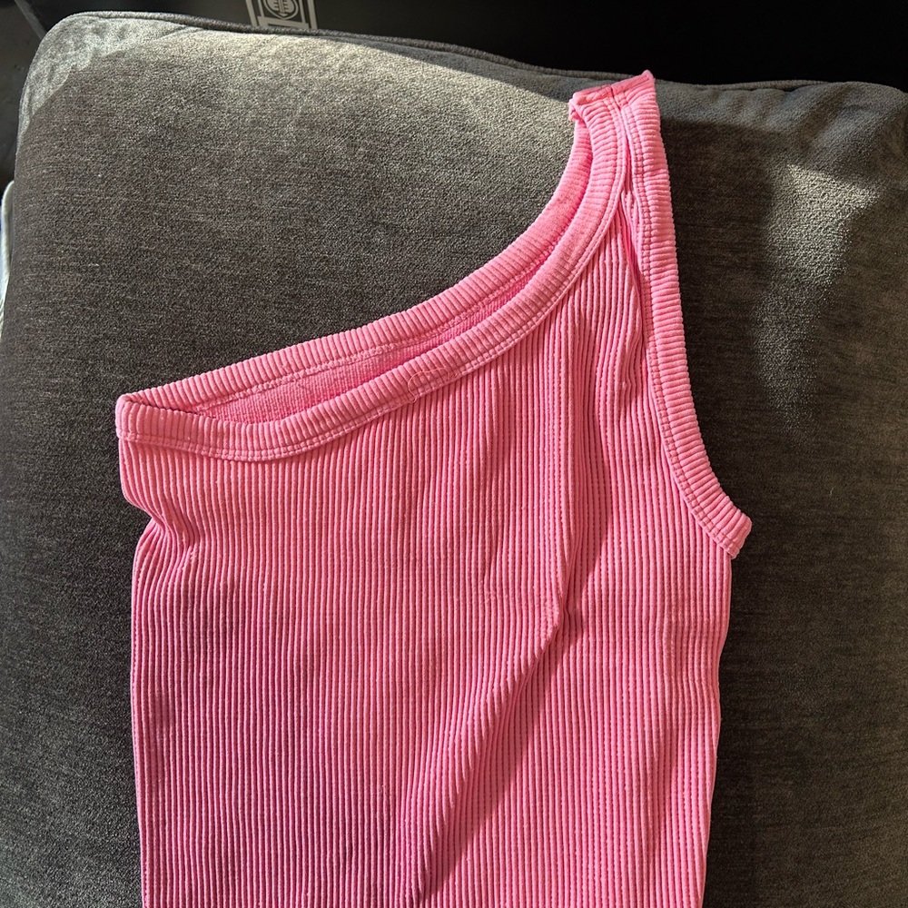 Pink One-Shoulder Ribbed Top - Picture 2 of 2